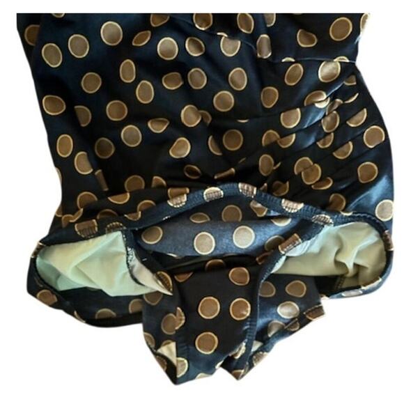 Vintage Maxine of Hollywood Black & Gold Polka Dot Swimsuit  Size Approx M/L - Picture 3 of 5